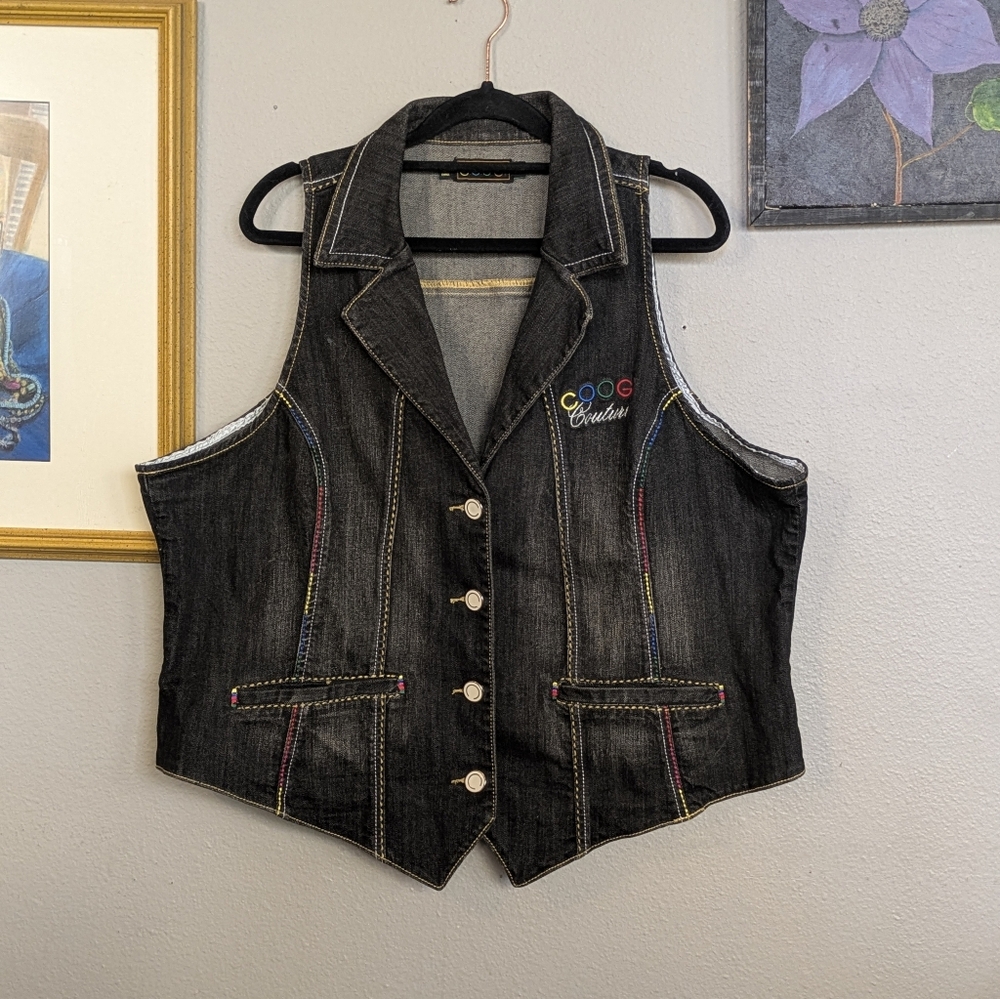 COOGI Denim Vest With Bedazzled Angel Wings 2XL